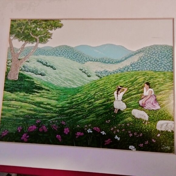 Mountain Countryside Art Print White Mat Signed Vico - Picture 2 of 8